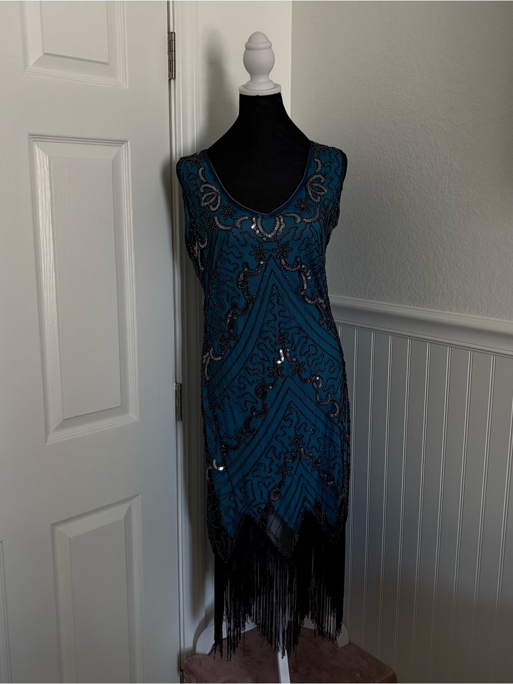 Unbranded Black and Aqua Flapper Dress size Medium